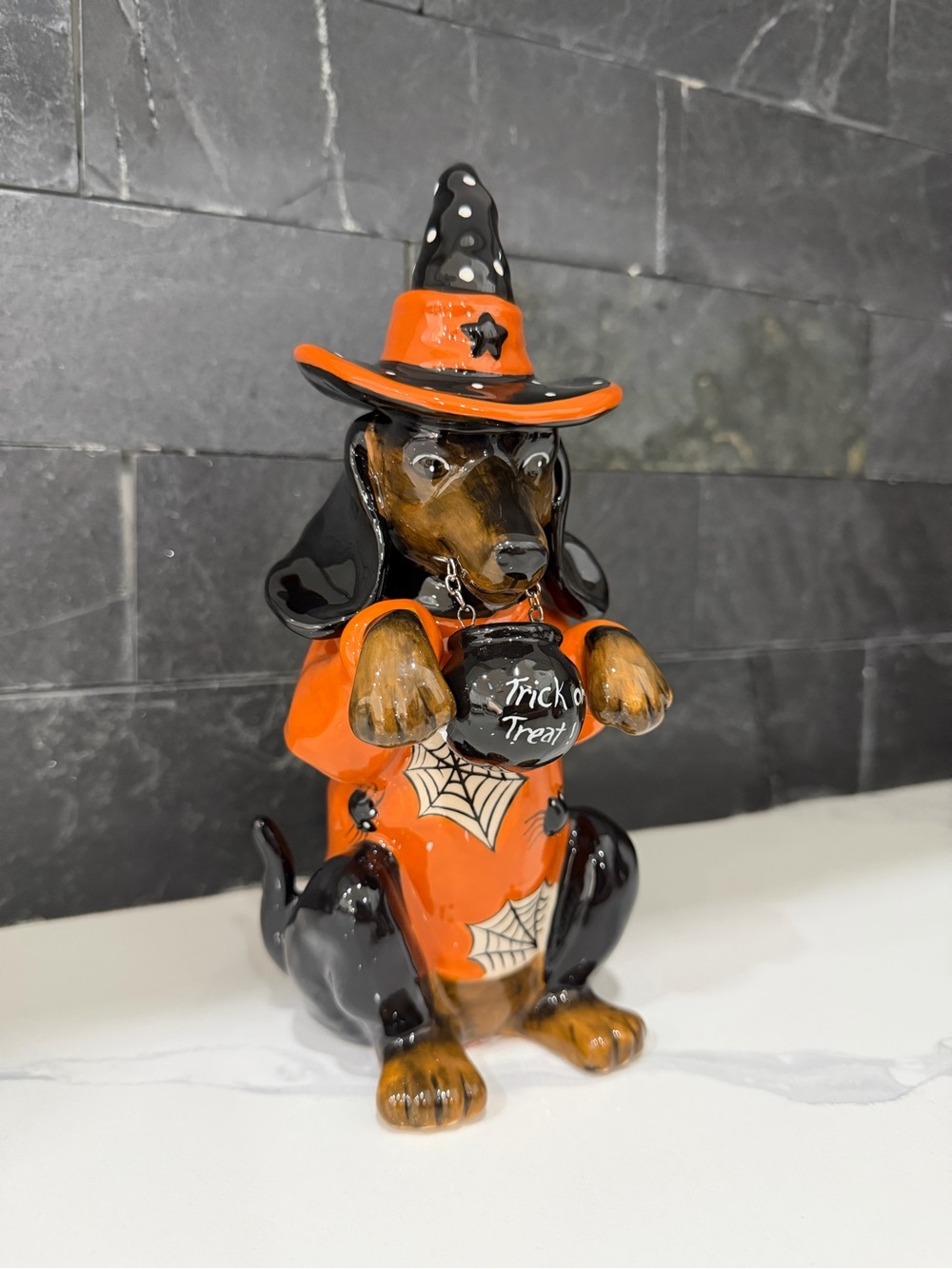 Halloween Dachshund Dog Treat Jar - Orange & Black